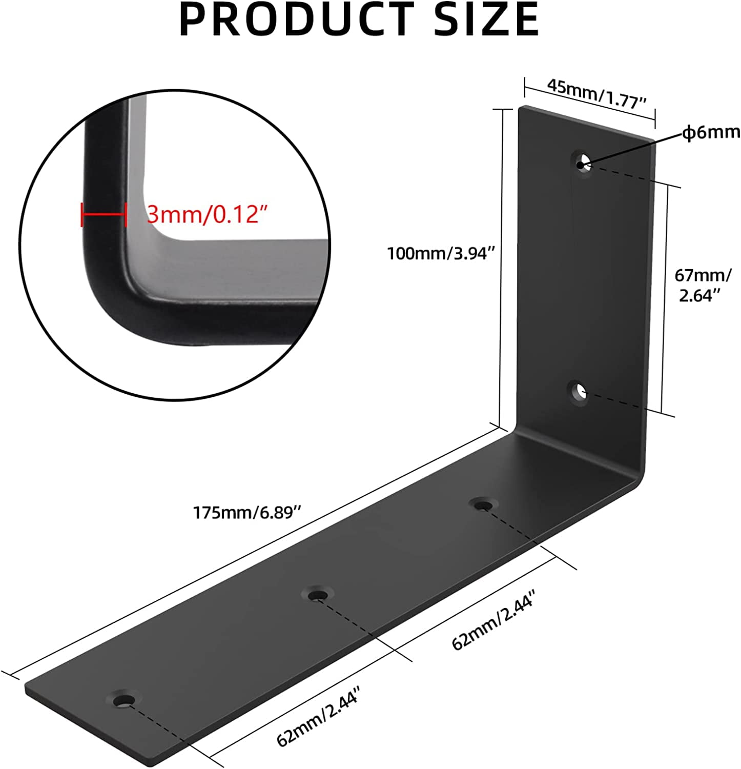 Black Shelf Bracket, 7 Inch L Brackets Heavy Duty, Stainless Steel Shelf Supports Wall Mounted for Floating Shelves, Includes Hardware, 4 Pack