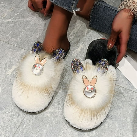 

Tangnade Woman Shoes Women Shoes Slip-On Furry Flat Home Cartoons Keep Warm Slippers Women s Slippers Black 36-37