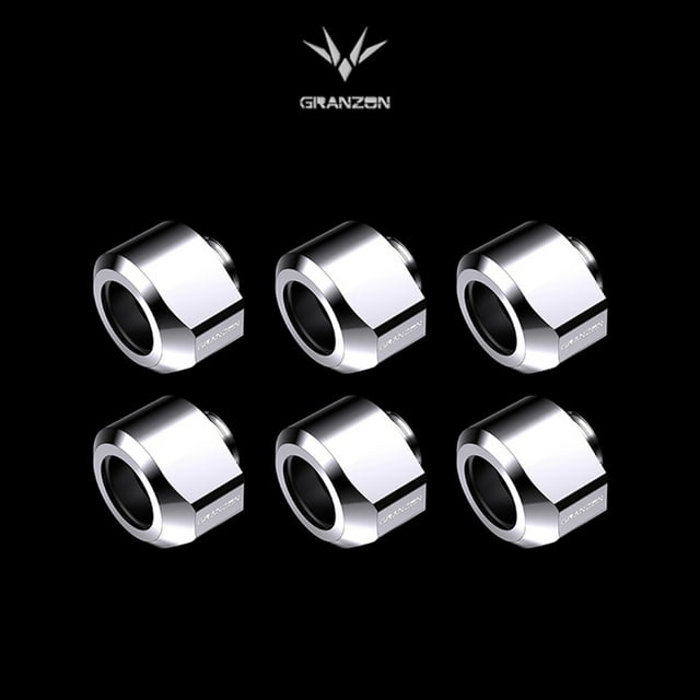 6PCS Granzon GD-FT14 Anti-off Hard Tube Fitting , For OD14mm Hard PETG PMMA Pipe , G1/4'' Thread Water Cooling Fitting Silver