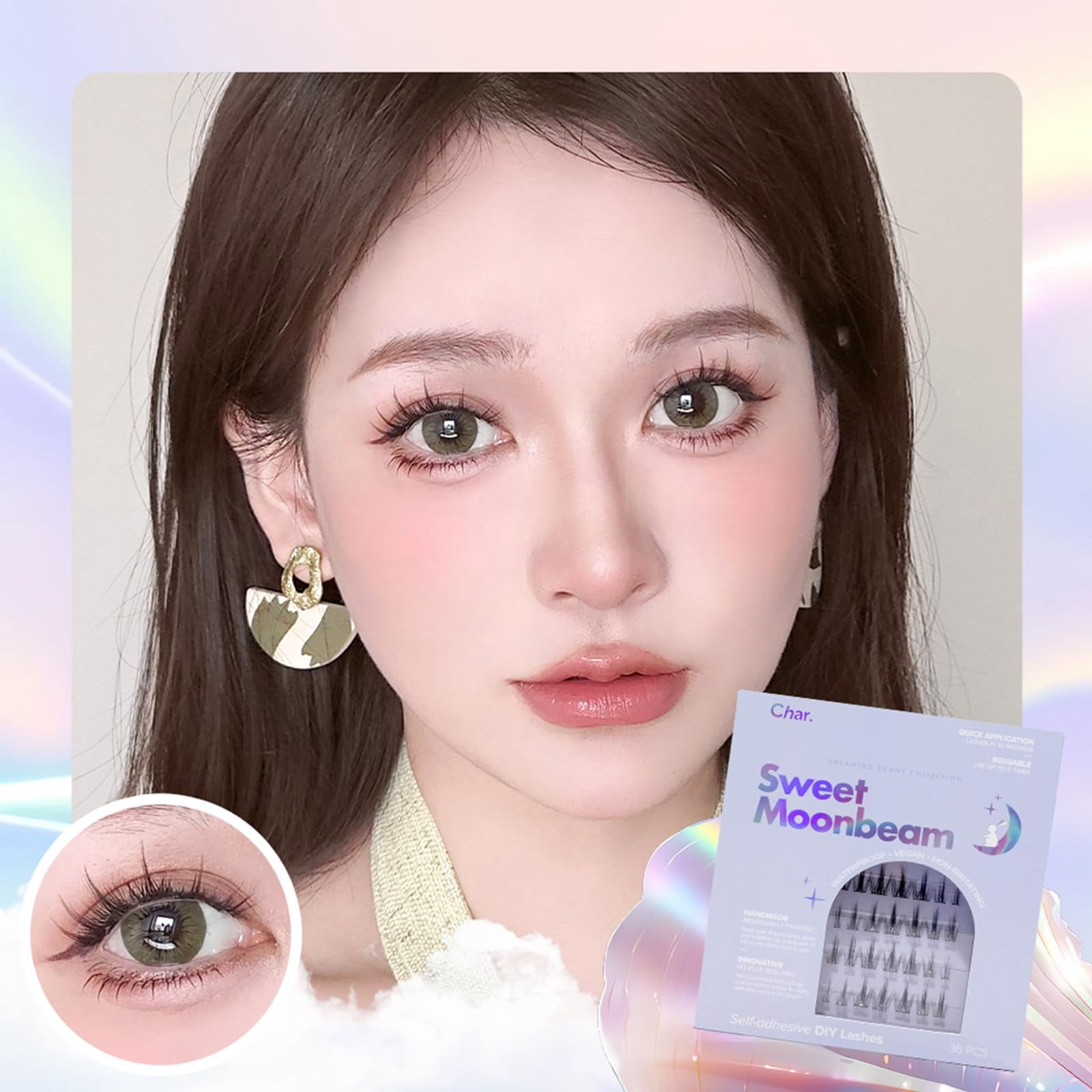 Char Cosmetics Eye Lashes - Sweatproof, Natural Look False Eyelashes - Reusable Fake Eyelashes for Comfortable Fit - Sweet Moonbeam - 36 pc C63