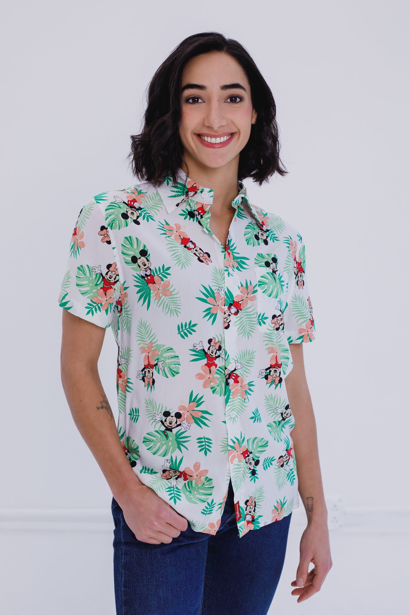 Disney Mickey Mouse Minnie Mouse Womens Matching Family Hawaiian Button  Down Shirt Mom Shirt Large - Walmart.com