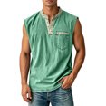 thumbnail image 2 of Mens Button Henley Neck Sleeveless Shirts Summer Muscle Cotton Tank Tops Relaxed Fit Plain Oversized Tshirts with Pocket, 2 of 5