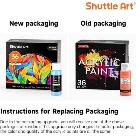 Shuttle Art Acrylic Paint Set, 36 Colors Acrylic Paint with Brushes & Palette, 2oz Bottles, Rich Pigments Non-toxic Paint for Artists Adults, Art Supplies for Canvas Rock Ceramic Wood Painting