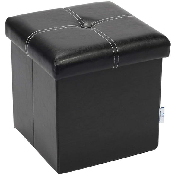 wqlpp-Storage Ottoman with Faux Leather Foldable Small Square Foot Rest Stools Coffee Table Black 11.8"X 11.8" X 11.8"
