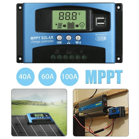 100A/60A/40A Solar Charge Controller, Solar Panel Battery Controller 12V 24V Dual USB LCD Display, Automatic focusing MPPT tracking