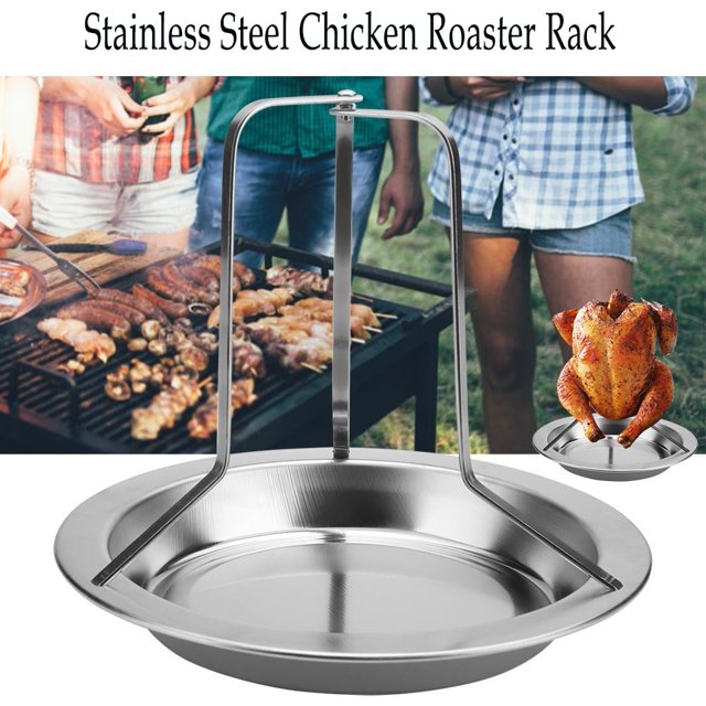 DEBGFS Chicken Roaster Rack, Chicken Holder Beer Can Chicken Holder Folding Chicken Roaster Rack Beer Can Vertical Roaster Chicken Stand with Drip Pan for Oven Barbecue BBQ Grill Accessories