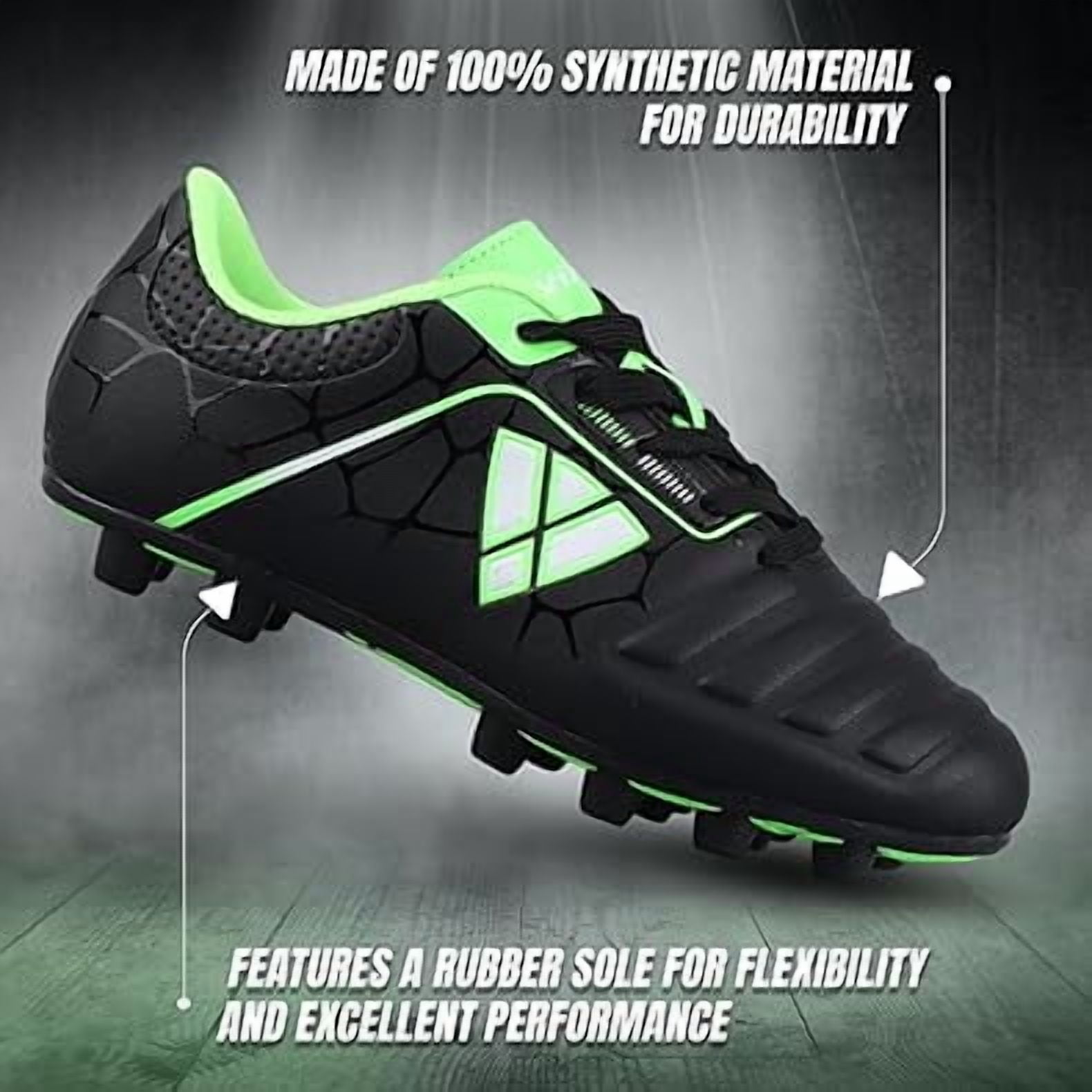 Vizari USA Catalina Firm Ground Soccer Cleats for Kids – Comfortable, Durable, and Traction-Ready Shoes for Boys and Girls - Black/Green, 4