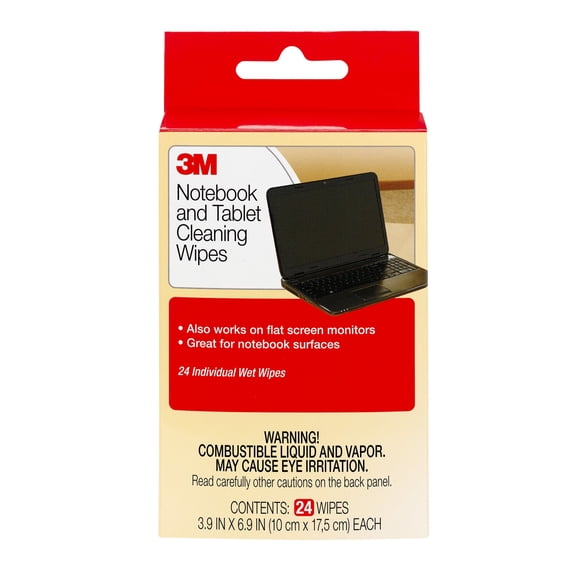 3M Notebook Screen Cleaning Wet Wipes, Cloth, 7 x 4, White, 24/Pack -MMMCL630