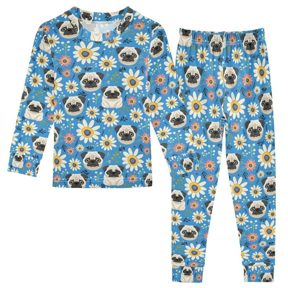Pajama Pug Flowers Cute Comfortable Cotton Two-piece Pajama Set
