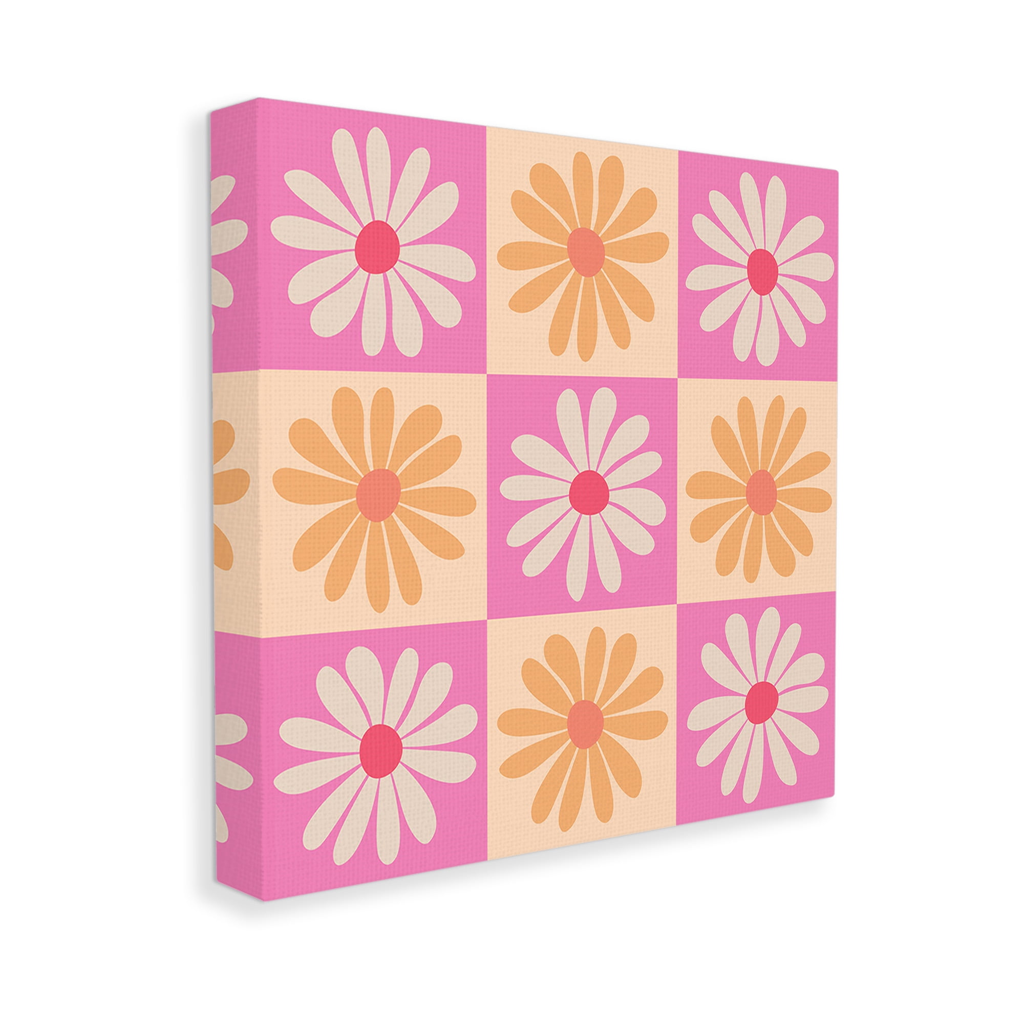 Stupell Industries Checkered Flower Pattern Botanical & Floral Painting Gallery Wrapped Canvas Art Print Wall Art, 17 x 17