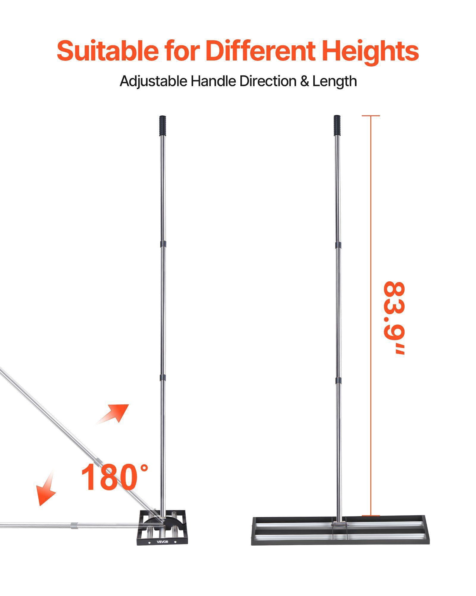 48 Inch Stainless Steel Lawn Leveling Rake with Roller and 83.9 Inch Adjustable Handle Heavy Duty Yard Leveler Tool for Golf Court