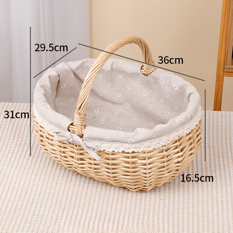 KUNPENG Natural Willow Woven Easter Picnic Gift Basket with Handle, Hand-woven Fruit & Egg Basket for Kitchen Countertop, Decorative Wicker Market Basket for Wedding, 4 Sizes
