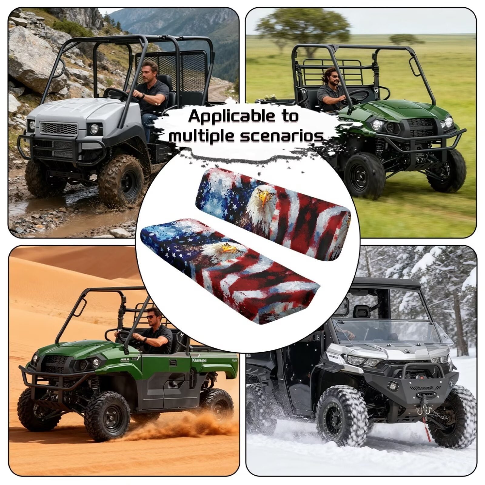 Uorisanigo UTV Bench Seat Cover Set Compatible with Kawasaki Mule, Scratch-Proof American Flag Eagle Front Bench Covers Protection, Accessories UTV Seat Cover Fit for Kawasaki Mule 4010