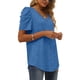 thumbnail image 4 of Camisa Casual para Mujer Cuello En V Manga Abullonada Tela Elástica Cómodo Color Sólido Top Elegante para Verano Oficina En Casa Azul M, 4 of 6
