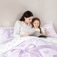 thumbnail image 5 of jejeloiu Monogrammed E King Size Comforter Sets,Cute Bowknot Bowtie Bedding Comforter Set,Light Purple White Bedding Set,Microfiber Room Decorative Reversible,3 Pieces, 5 of 8