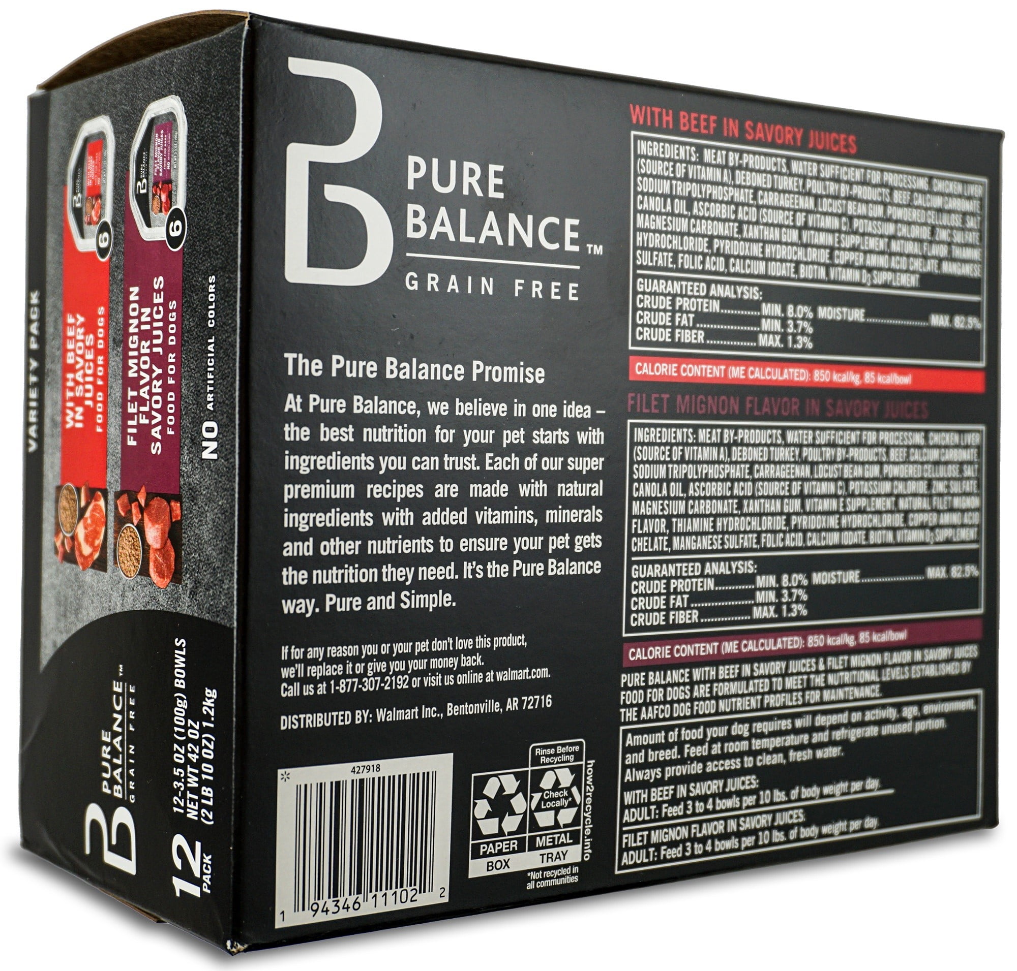 (5 pack) Pure Balance Grain Free With Beef and Filet Mignon Flavor in Savory Juices Wet Dog Food Variety Pack, 3.5 oz, 12 Count