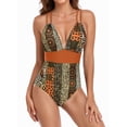 thumbnail image 4 of Women’s Printed V Neck Swimsuits Tummy Control One Piece Bathing Suit Crisscross Low Back Monokini Swimwear Slimming, 4 of 6