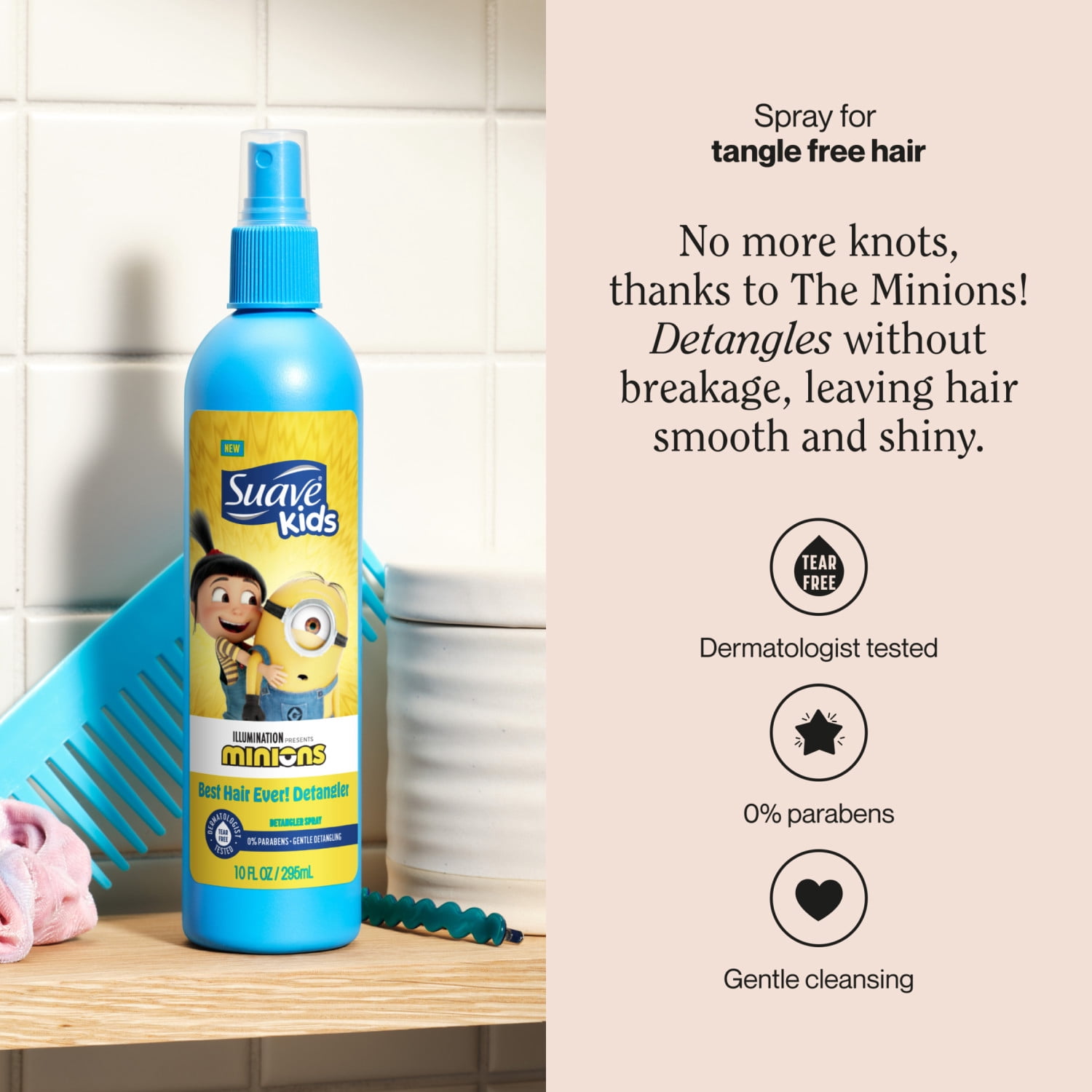 Suave Kids Leave In Conditioner Detangler Spray, Minions, 10 oz