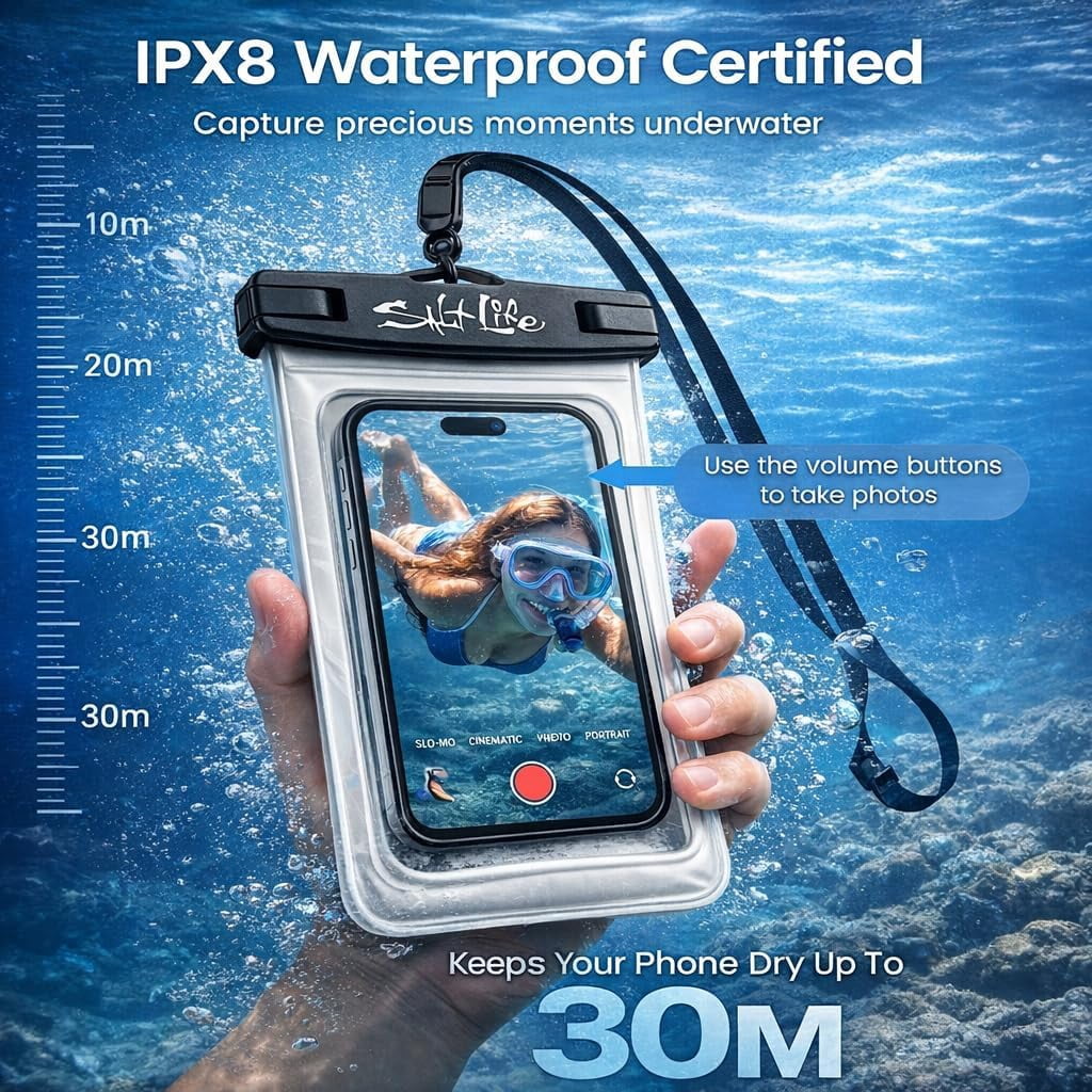 Waterproof Phone Bag Sleeve – IPX8 100% Waterproof Protection, Universal Phone Pouch with Touchscreen Clear Window, Secure Seal Closure & Lanyard for Beach, Pool, Kayak & Travel (Purple)