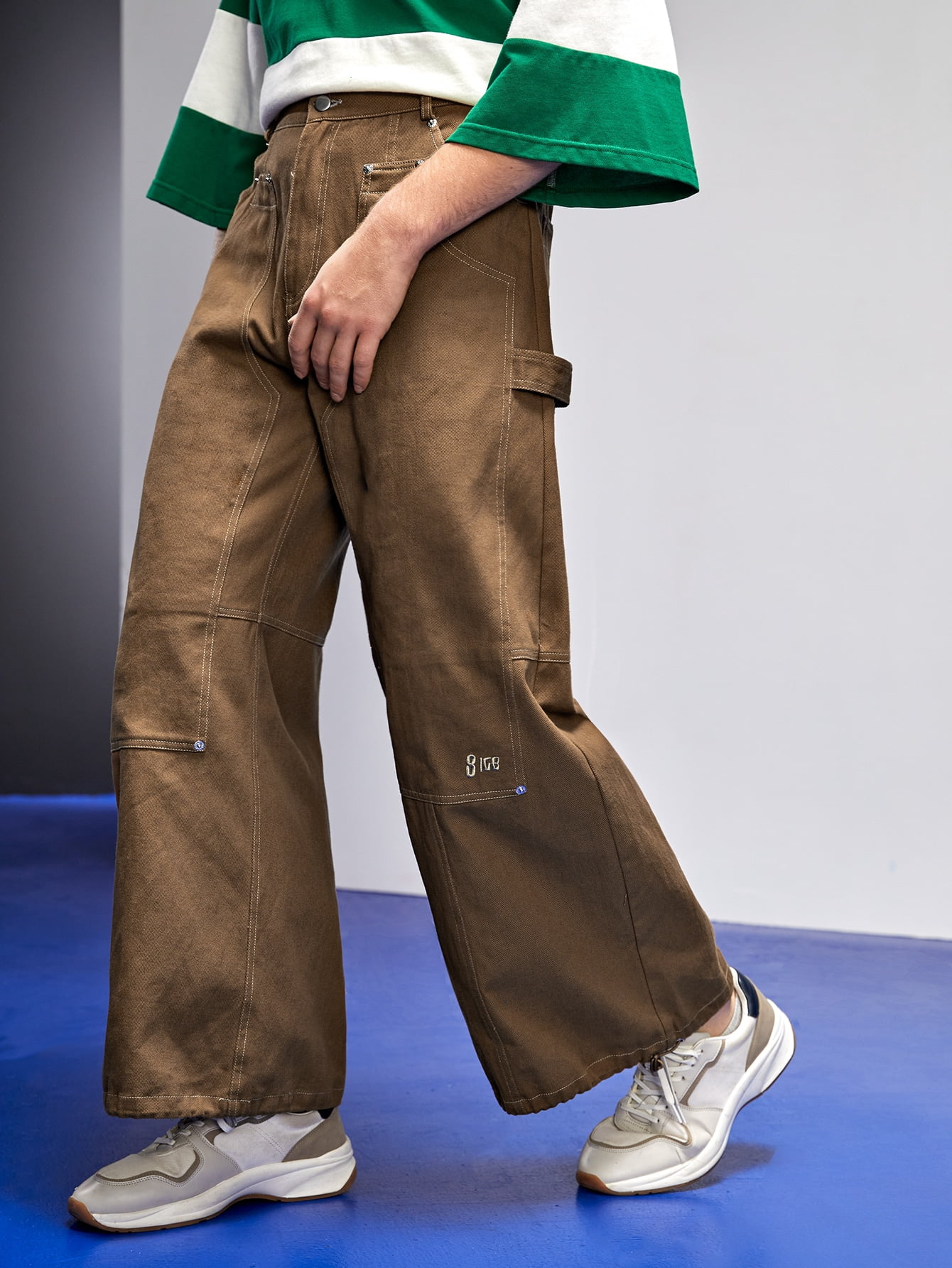 Mocha Brown Casual Men Letter 