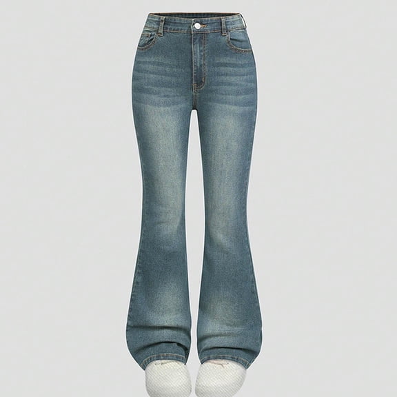 Asgosdo Girls High Waist Flared Denim Pants Vintage Washed Kids Bootcut Jeans Multiple Colors 6-13Y