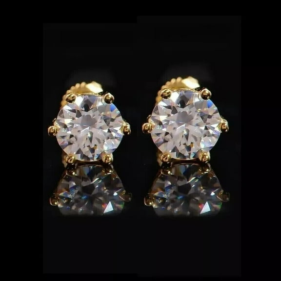 1Ct Lab Created Diamond Round Cut Lady Stud Earring 14K Yellow Gold Plated