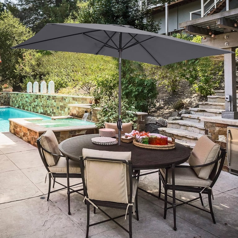 grey rectangular patio umbrella PURPLE LEAF 15x9ft Double-Sided Outdoor Market with Base, Light Enjoy the outdoors under the shade of this wonderful rectangular patio umbrella.Covering a wide area with its easy crank lift design Royalcraft 6.5 x 10 ft