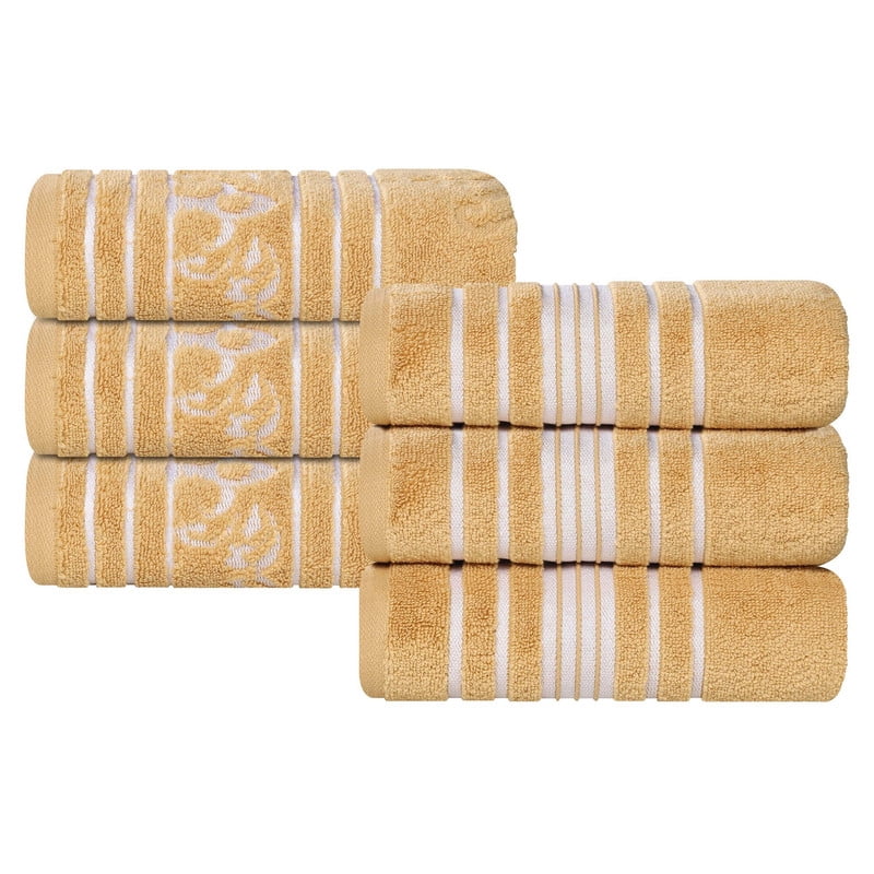 Superior Sadie Zero Twist Cotton Floral Hand Towel Set of 6, Gold