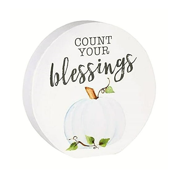 Collins Painting Pumpkin "Count Your Blessings" Round Fall Shelf Sitter - Wooden Tabletop Sign for Fall Decor