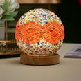 thumbnail image 2 of Turkish Table lamp ,Mosaic Glass Lamps with Wooden Base, Bohemian Tiffany Style Bedside Lamps, USB Power Supply Moroccan Lantern for Living Room Bedroom Decorations, 2 of 5