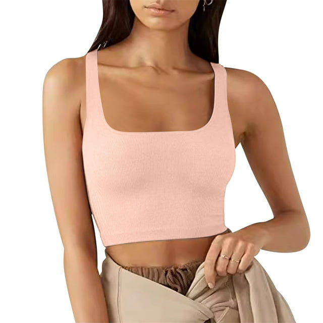 asjyhkr Crop Tank Tops for Women Ribbed Knit Square Neck Sleeveless Slim Fitting T Shirts Summer Basic Tees