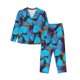 thumbnail image 1 of Balery Blue Butterflies Conjunto de Pijama con Estampado para Mujer, Conjunto de Dos Piezas con Manga Larga, Ropa de Dormir Suave con Bolsillos, Pijamas Cómodos-Large, 1 of 7