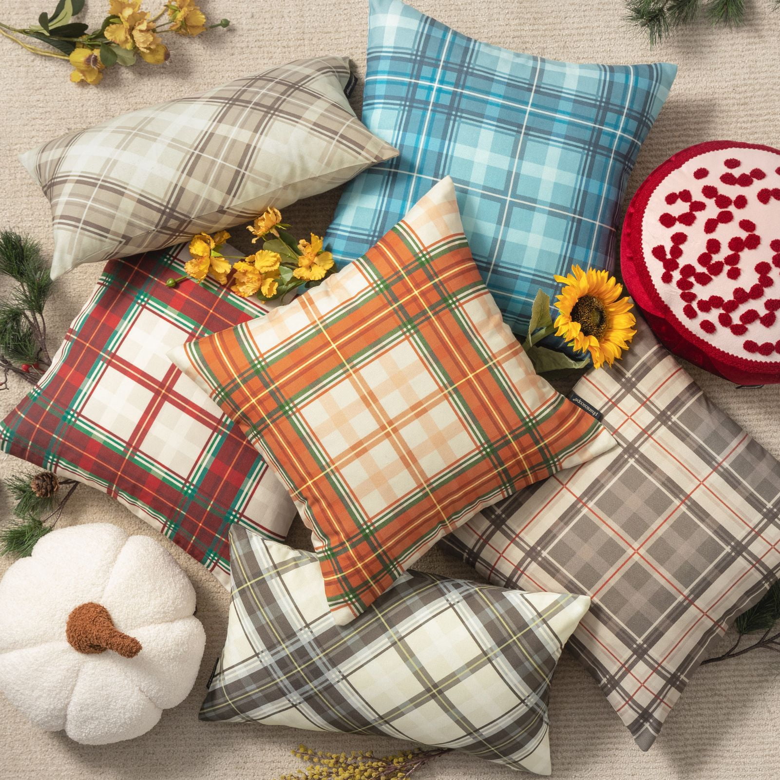 Phantoscope Buffalo Plaid Decorative Throw Pillows with Inserts, Double-Sided Printed Checkered Design, 18 x 18 in, Deep Coffee, 2 Pack
