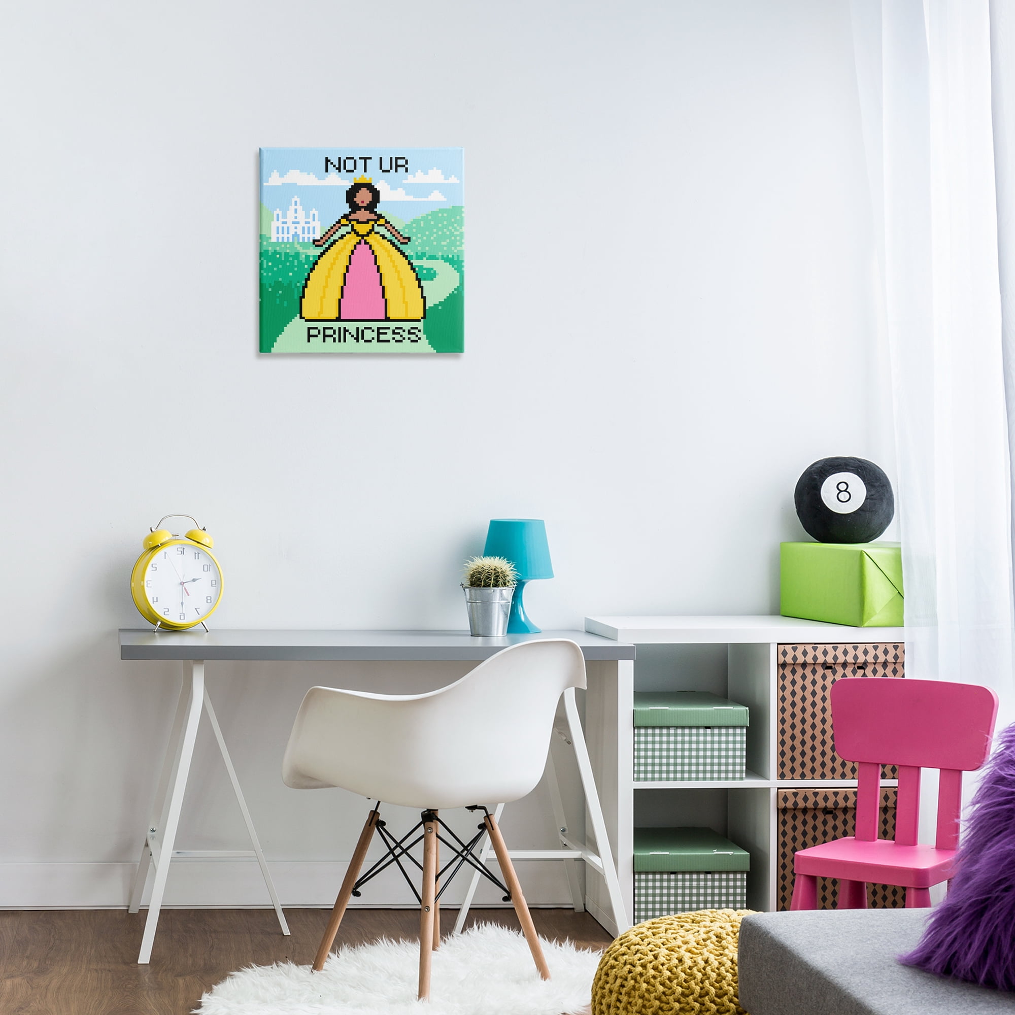 Stupell Industries Not Ur Princess Pixel Style People Painting Wrapped Canvas Art Print Wall Art, 17 x 17