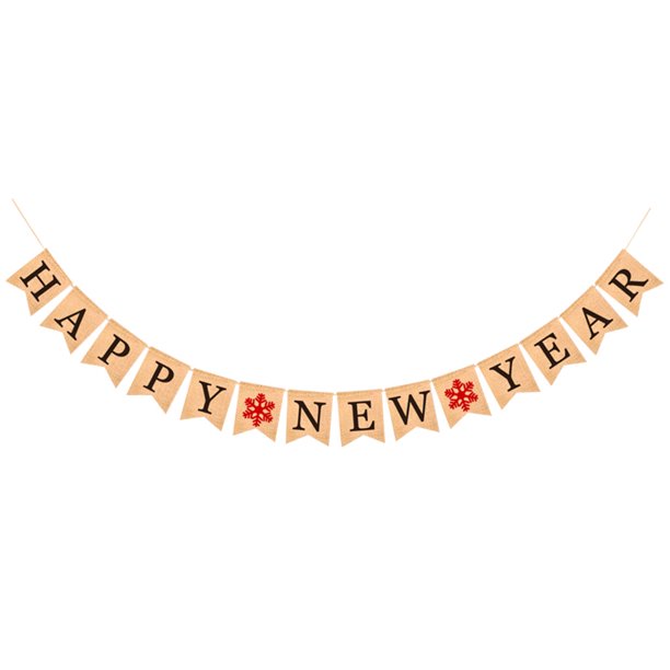 EeaseMX Banderín de Feliz Año Nuevo para fiesta con cuerdas colgantes, decoraciones de tela para fiesta de Navidad