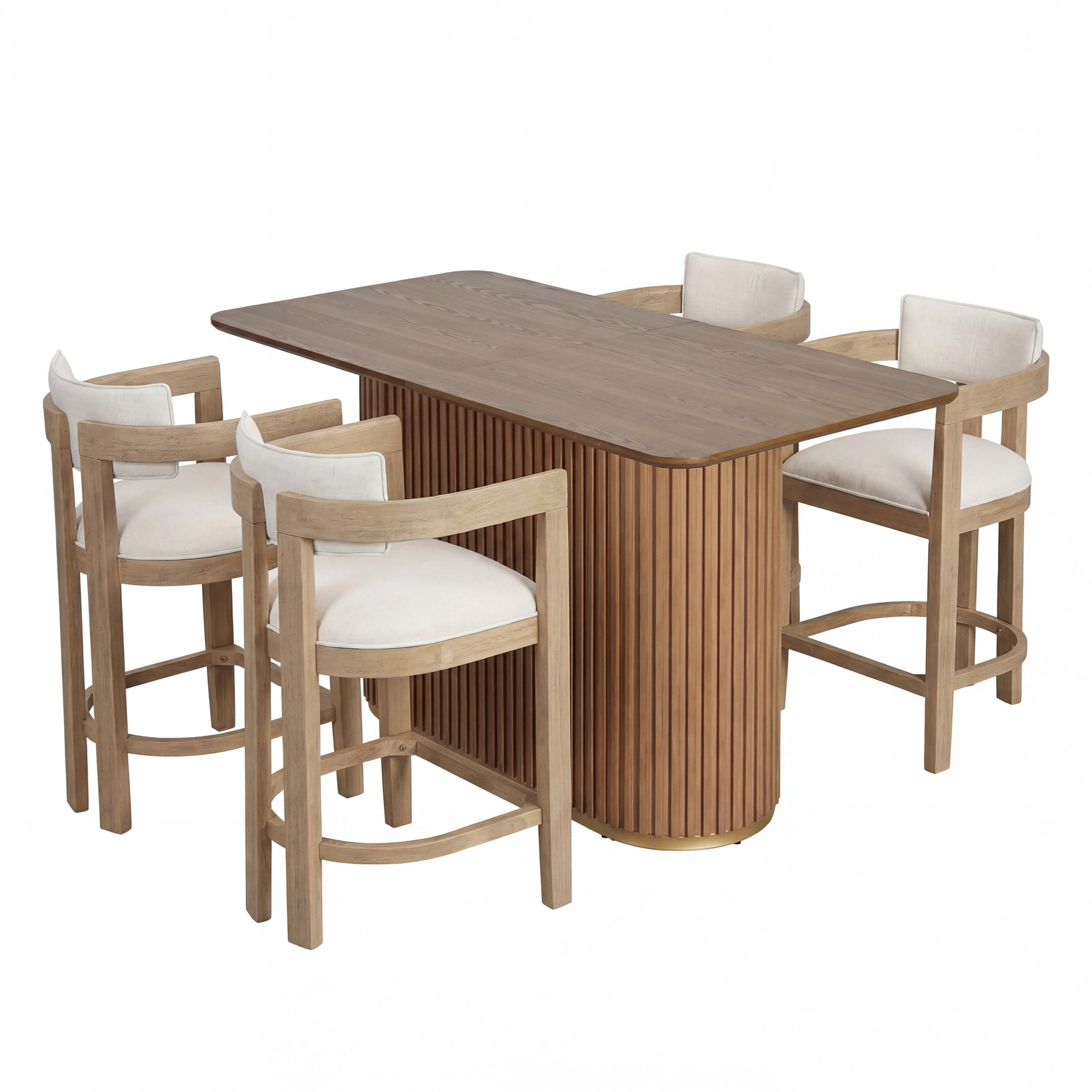 Christopher Knight Home 5-Piece Mid Century Counter Height Dining Table with Round Arm Bar Stools, Light Ash