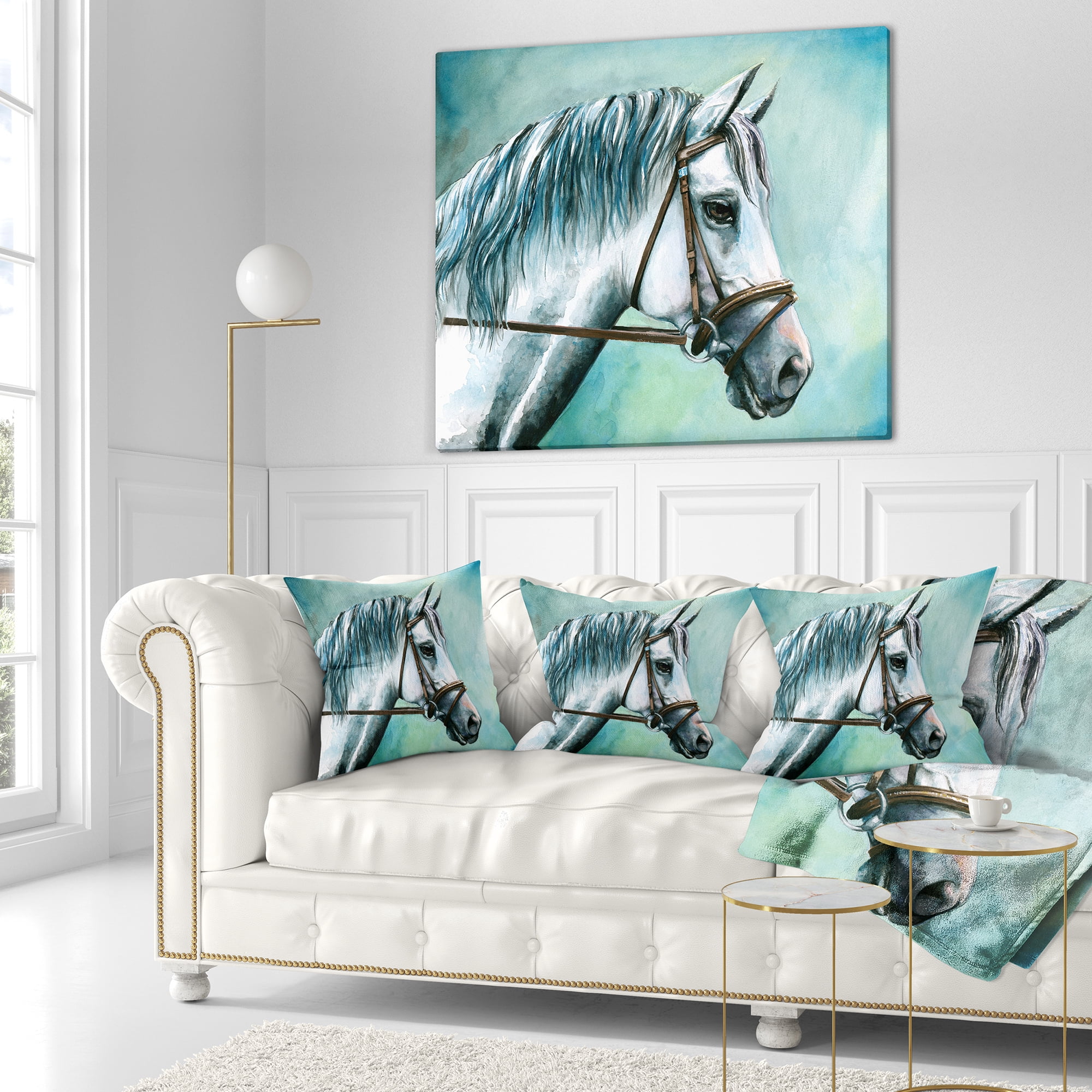 Designart Gray Horse on Blue Background - Animal Throw Pillow - 18x18