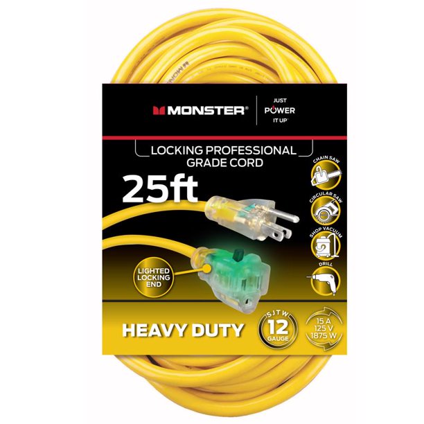 Cable de extensión Monster Just Power It Up Outdoor de 7,6 m, color amarillo