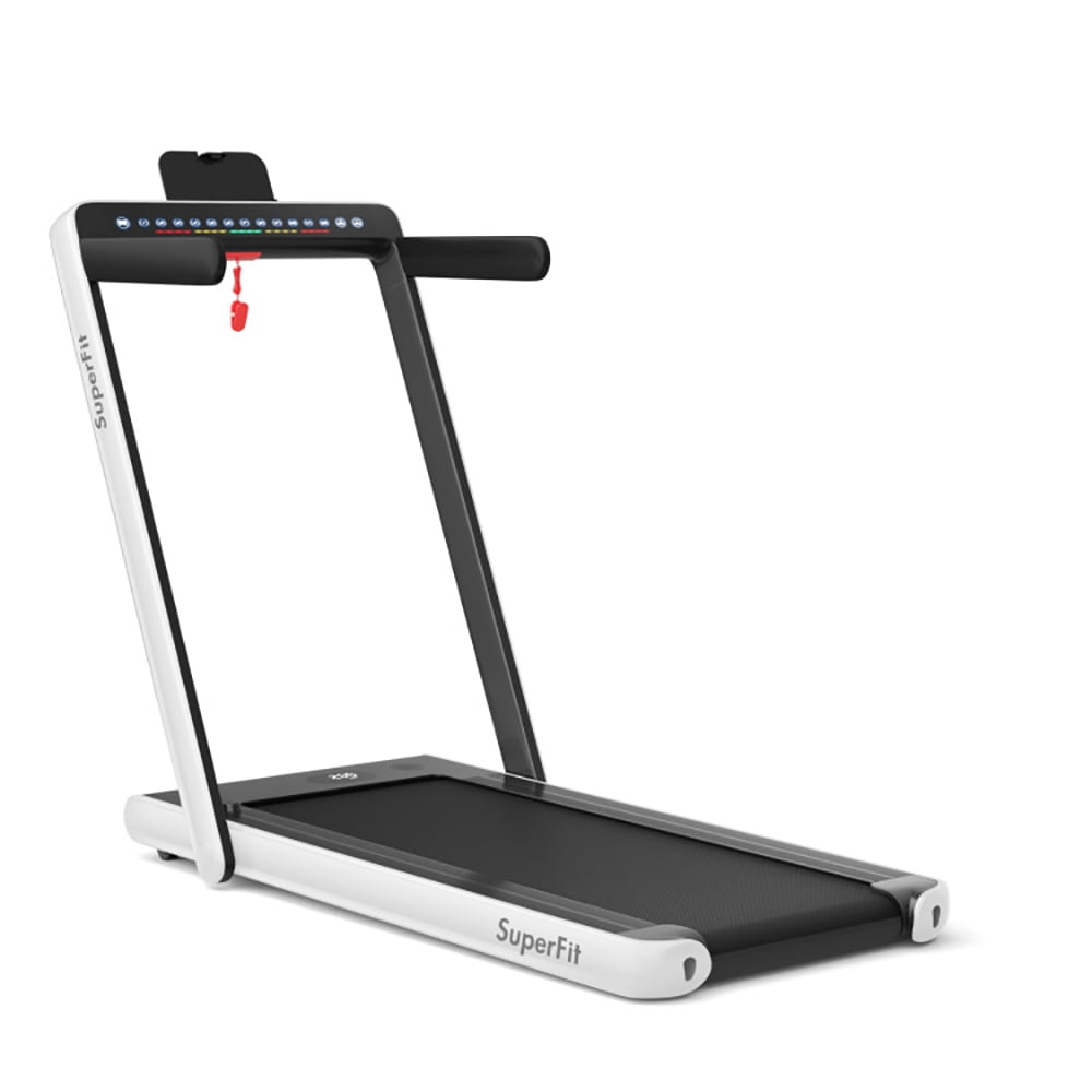 Topcobe 2-in-1 Electric Motorized Health and Fitness Folding Treadmill with Dual Display and Speaker, Under Desk Walking Pad Treadmill, Walking Pad with Handle Bar, White