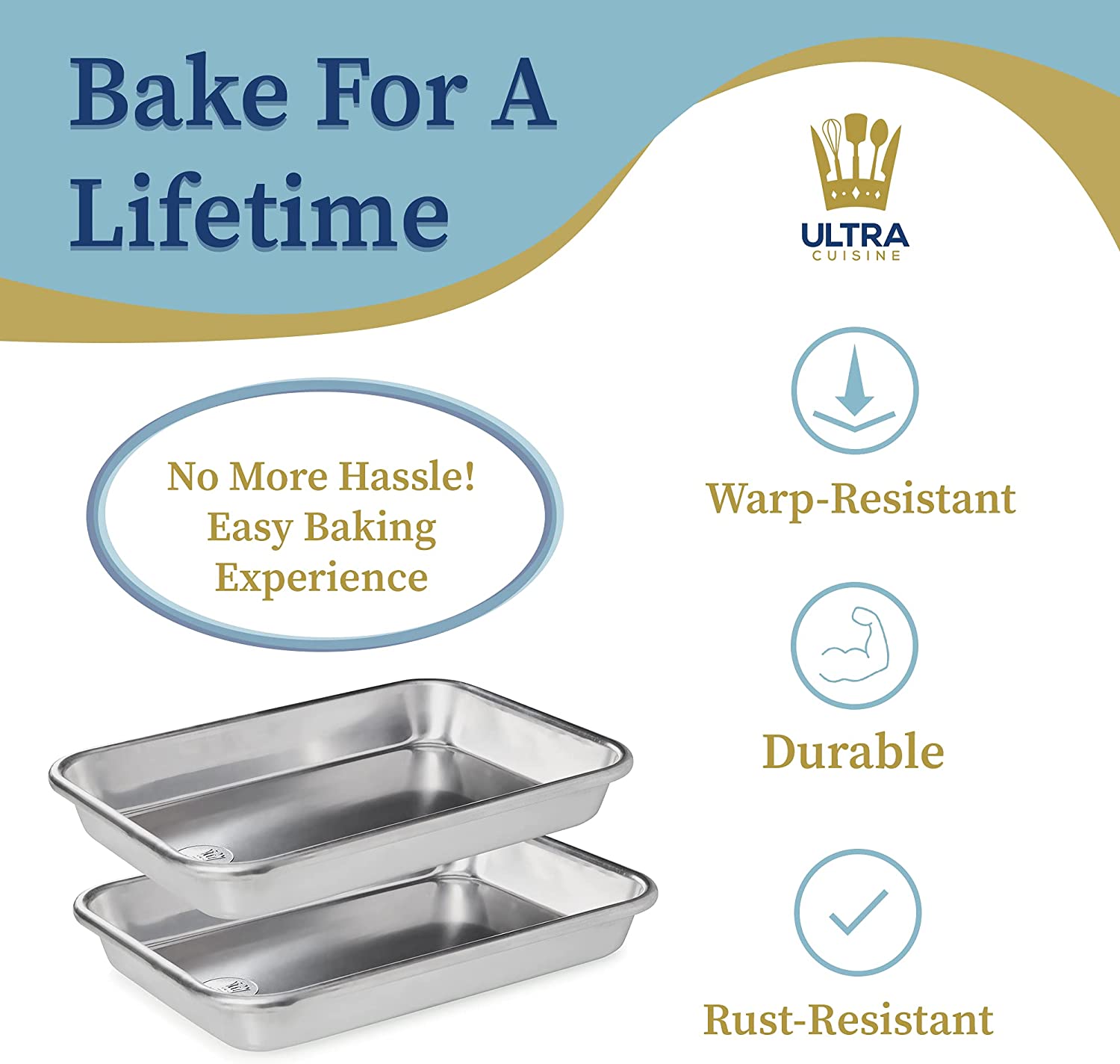 Professional Aluminum Eighth Sheet Pan - 1/8 Small, 6.97x10.16-inch Baking Sheet Set, 2-Pack