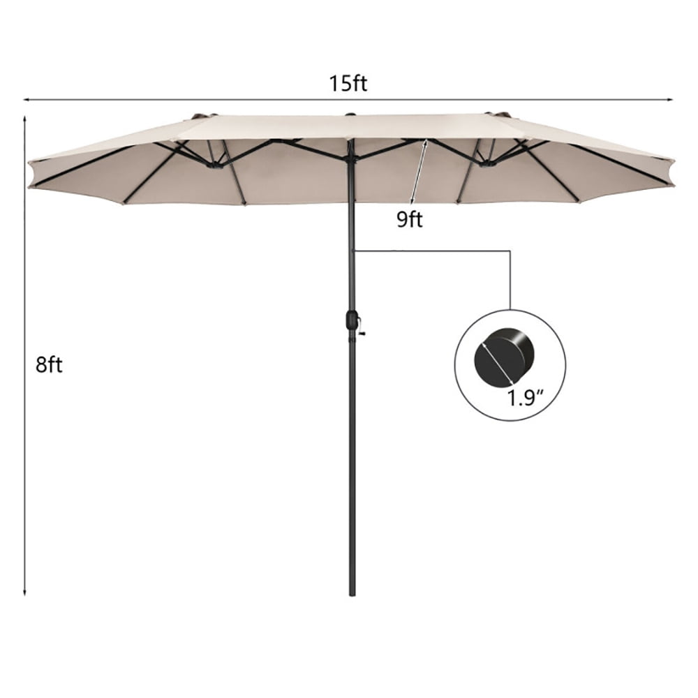 Aimee Lii 15 Feet Patio Double-Sided Umbrella with Hand-Crank System, Sunbrella Patio Umbrellas, Beige