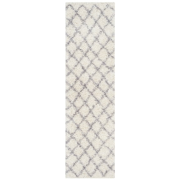 SAFAVIEH Dallas Jerrie Geometric Shag Runner Rug, Ivory/Grey, 2'3" x 10'