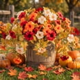thumbnail image 6 of Scidweet Artificial Fall Flowers, 2Pcs Faux Fake Petunias Silk Flowers Plants Fall Decorations for Home Outdoor Garden Balcony Yard Front Porch Indoor Decor, Orange White Red, 6 of 7