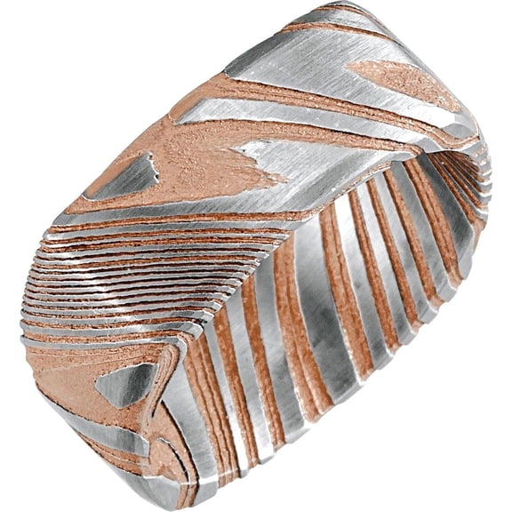 Damascus Steel Polished Comfort-fit Patterned Band Size 11.5 Ring for Women and Men - 9.2 Grams