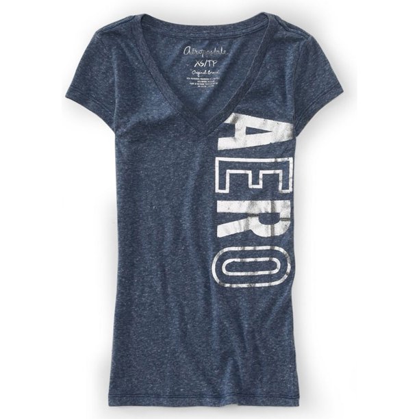 Camiseta gráfica Aeropostale cuello en V Vertical SS mujer gris extragrande