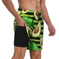 thumbnail image 3 of Gaeub Avocado Green Striped Mens Swim Trunks Stretch Beach Shorts Quick Dry for Men Swim Shorts Swimwear with Pockets- XX-Large, 3 of 9