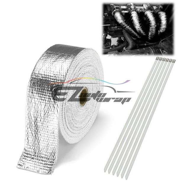 2 x 50 exhaust pipe insulation thermal heat high temperature wrap motorcycle header 6 tie