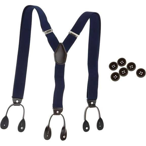 Adjustable Unisex Suspenders Braces Belt 35mm Width 6 Button Holes Dot Navy Blue