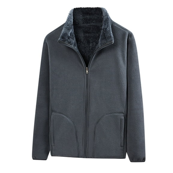 KeShDi Mens Rain Jacket Work Jackets for Men's Winter with Thickened Solid Color Long Sleeved Stand Up Collar Pocket Jacket Gray 4X