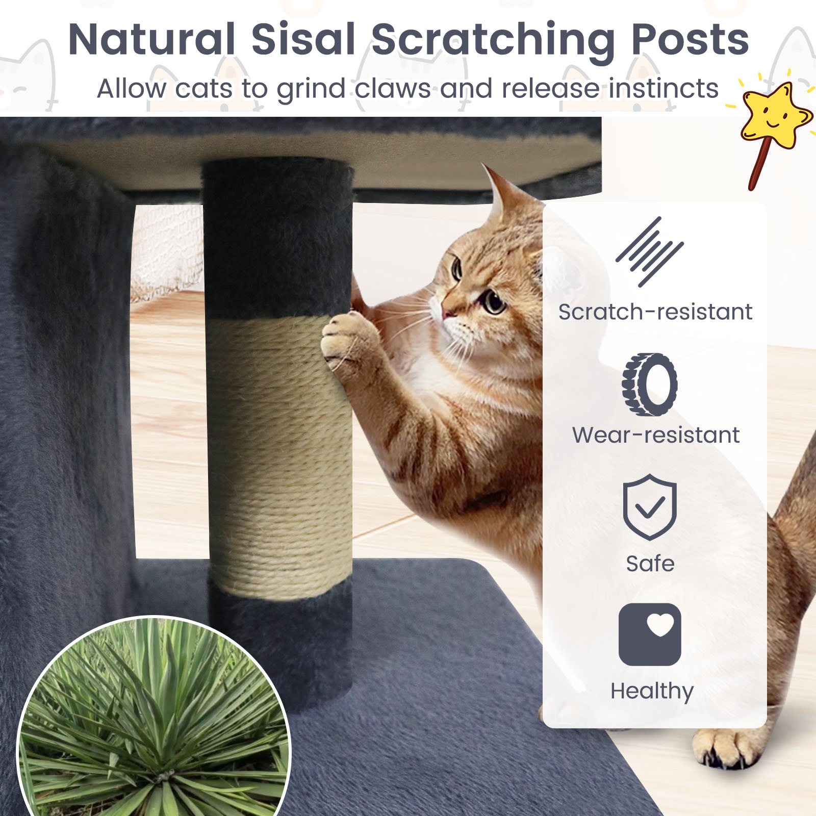 Gymax 25.5'' Cat Tree w/2 Large Condo Padded Top Perch Sisal Scratching Posts for Cats Grey